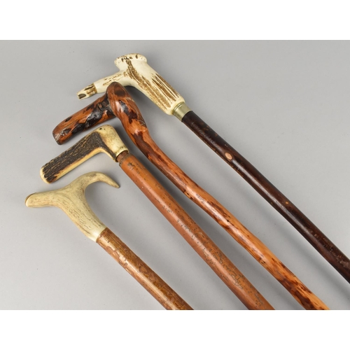 87 - Four Various Walking Sticks, Three with Horn Handles to include One With Whistle