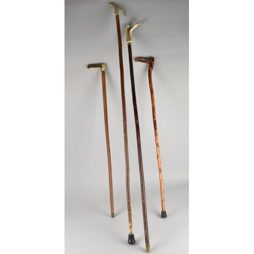 87 - Four Various Walking Sticks, Three with Horn Handles to include One With Whistle