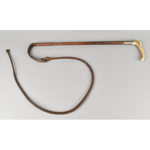 92 - A George V Swaine and Adeney Hunting Crop with Horn Handle, Silver Collar, Brown Leather Shaft and T... 