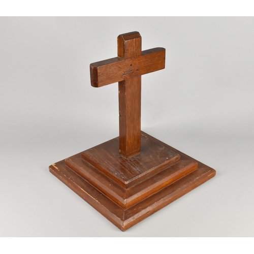 165 - An Early/Mid Stained Oak Altar Crucifix on Stepped Square Base, 37cms High