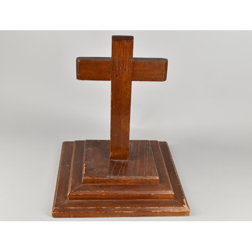 165 - An Early/Mid Stained Oak Altar Crucifix on Stepped Square Base, 37cms High