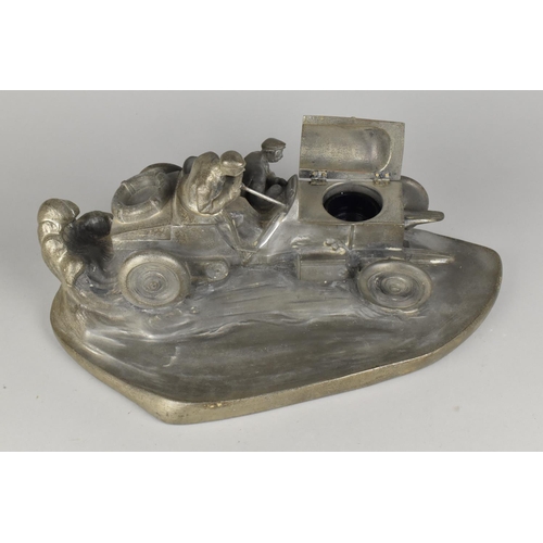 1 - An Early 20th Century Pewter Style Ink Stand after Wilhelm Zwick, Modelled as an Early Mercedes Benz... 