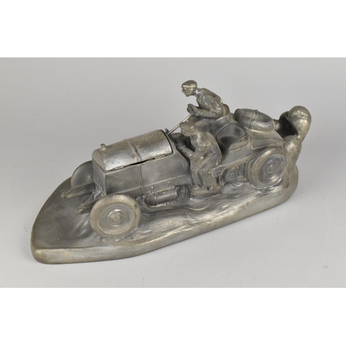 1 - An Early 20th Century Pewter Style Ink Stand after Wilhelm Zwick, Modelled as an Early Mercedes Benz... 