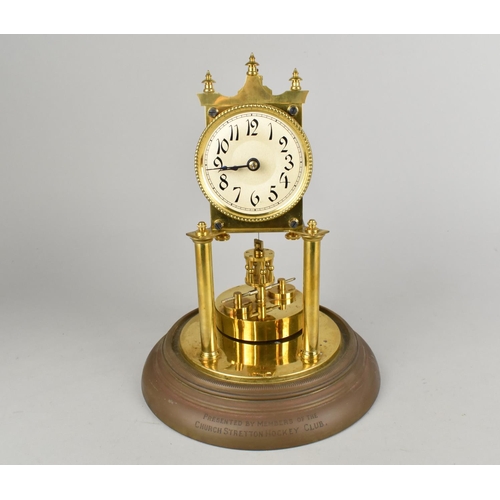 102 - A Presentation Brass Torsion Clock with Enamelled Base Under Glass Dome with Inscription to Base, Pr... 