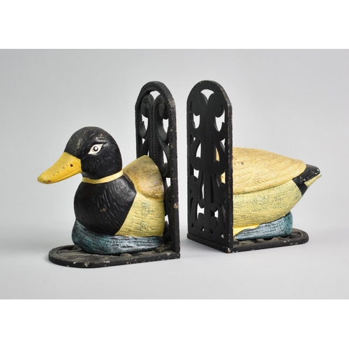 132 - A Pair of Painted Cast Metal Bookends in the Form of a Duck, 23x15.5cms Wide