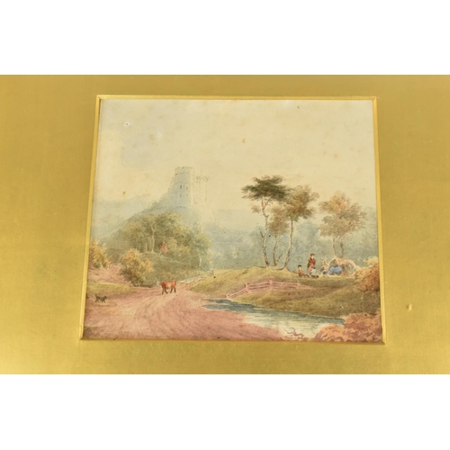 147 - A 19th Century Continental Watercolour, Landscape Scene with Figures and Castle to Background, Subje... 