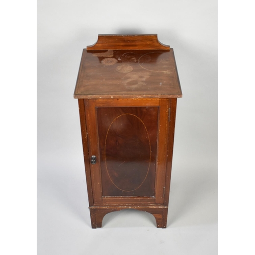 20 - An Edwardian Mahogany String Inlaid Cabinet with Gallery Back, Turned Ebonized Handle, 38x35.5x82.5c... 