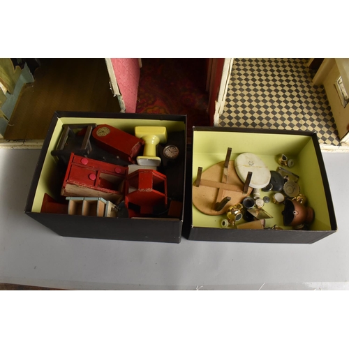 200 - A Vintage Doll House In Need of Restoration with Various Accessories, 70cms Wide, Together with a La... 