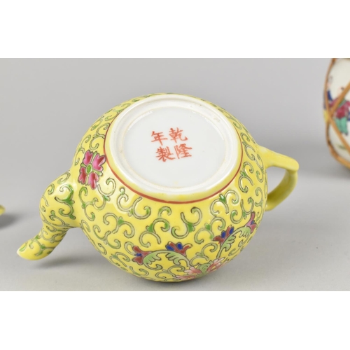 219 - A Chinese Porcelain Yellow Ground Teapot Having Four Character Mark to Base for Qianlong Together wi... 