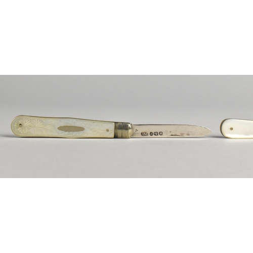 22 - Two 19th Century Fruit Knives with Silver Blades and Mother of Pearl Scales, Both by John Yeomans Co... 