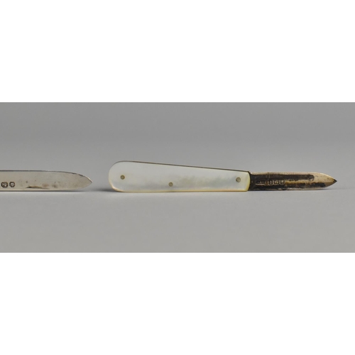 22 - Two 19th Century Fruit Knives with Silver Blades and Mother of Pearl Scales, Both by John Yeomans Co... 