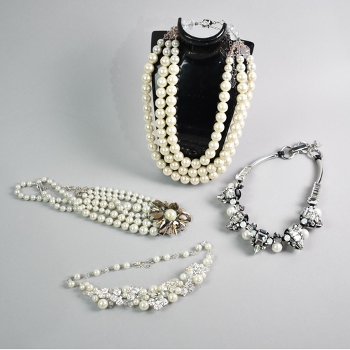 243 - A Contemporary Butler and Wilson Faux Pearl Necklace together with Three Similar Costume Jewellery N... 