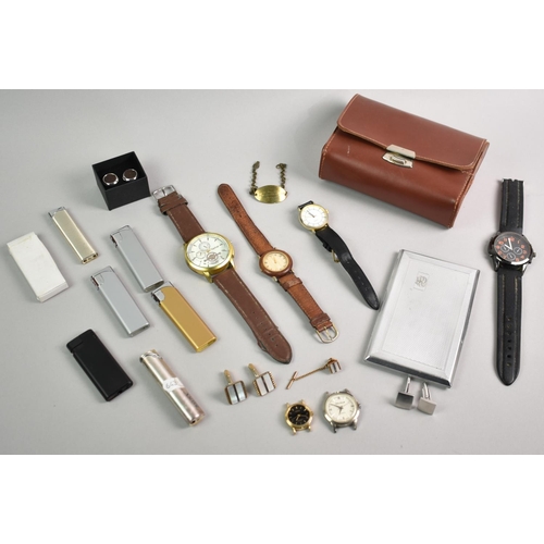 244 - A Collection of Various Items to Include Vintage Leather Cased Shaving Set, Watches, Lighters, Cuffl... 