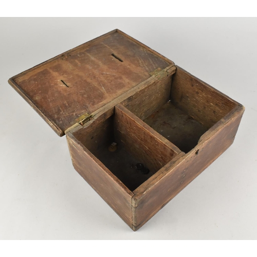 26 - A 19th Century Primitive Oak Money Box with Hinged Lid having Two Coin Slots with Fitted Interior, 2... 