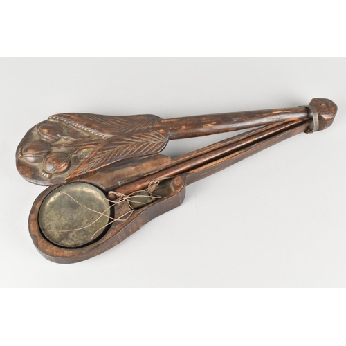 27 - A Late 19th Century Set of Travelling Dotchin/Opium Pans Scales with Carved Case Having Foliate Moti... 