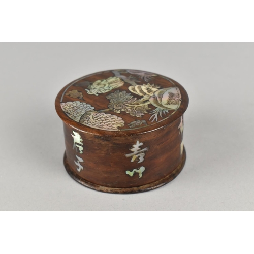 40 - A Chinese Mother of Pearl Inlaid Box of Cylindrical Form Decoration with Figures in Exterior Landsca... 