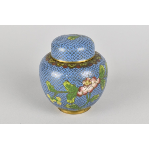 41 - A Mid 20th Century Chinese Cloisonne Ginger Jar on Blue Ground and With Floral Decoration, 10cms Hig... 