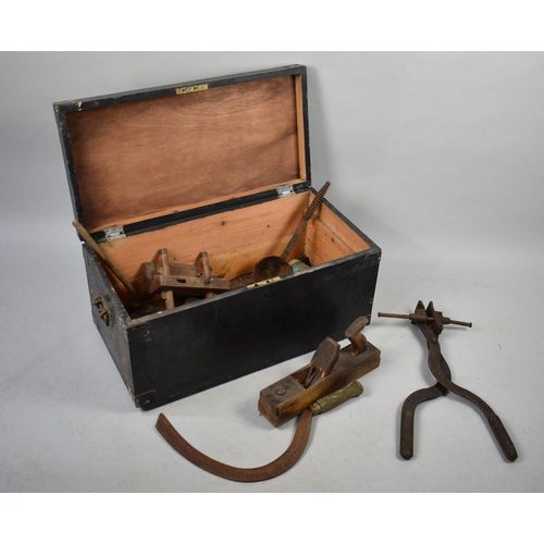 486 - A Vintage Black Painted Tool chest Containing Various Vintage Tools to include Block Plane Etc