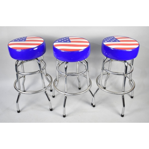 488 - A Set of Three Bar Stools with American Flag Seats