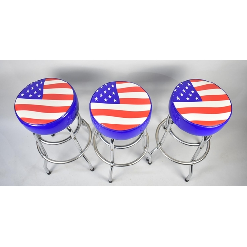 488 - A Set of Three Bar Stools with American Flag Seats