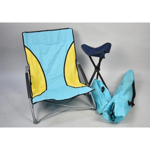 489 - Two Folding Deck Chairs together with a Folding Stool