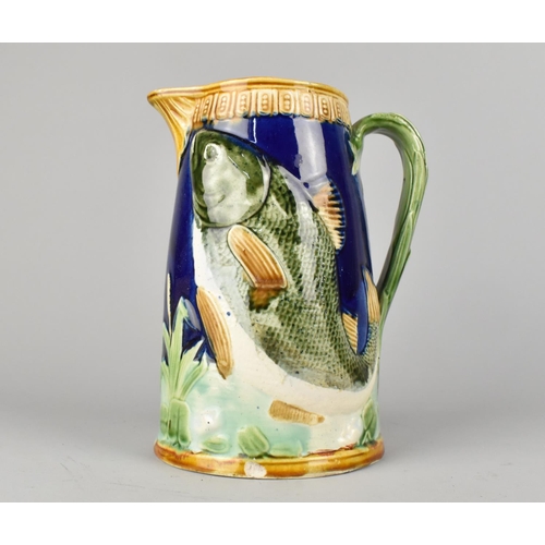 57 - A Late 19th Century Majolica Water Jug in the Style of Joseph Holdcroft Decorated with Leaping Fish,... 