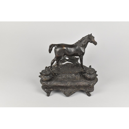 61 - A French Bronze Desktop Inkwell After P.J.Mene, 25x23cms High