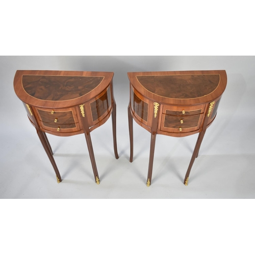 67 - A Pair of Reproduction Louis XV Style Bedside Tables with Gilt Mounts, 69cms High