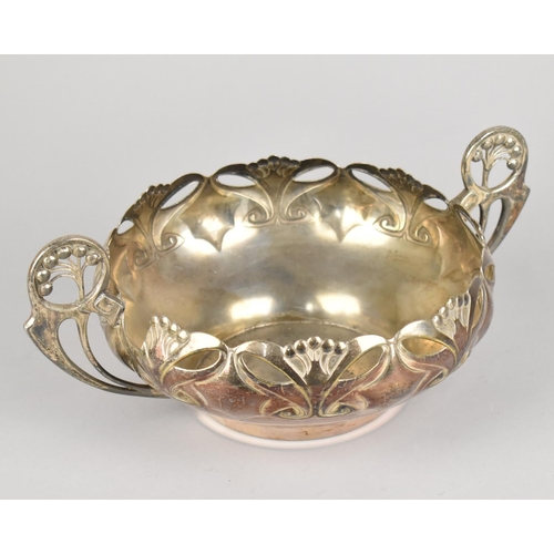 86 - A Early 20th Century WMF Secessionist Silver Plated Fruit Bowl with Stylised Handles and Embossed De... 