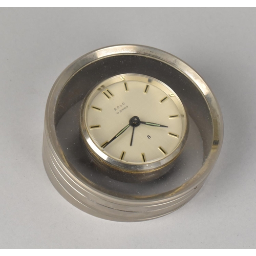 88 - A Mid/Late 20th Century Solo 15 Jewel Glass and Steel Desktop Clock, 8.5cms Diameter Base