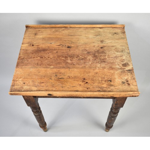 166 - A Late 19th/Early 20th Century Pine Scrub Top Scullery Table on Turned Supports, 65x51.5x54cms High