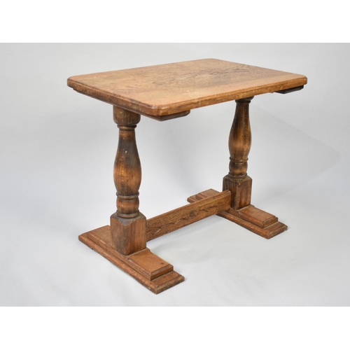 16 - An Edwardian Oak Small Side Table with Turned Supports, 45cms Wide and 40cms High