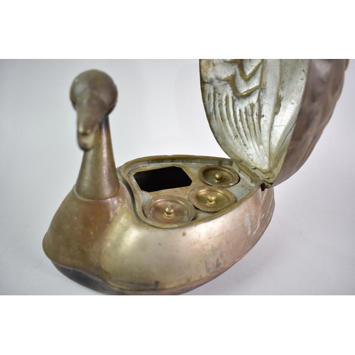 21 - An Oriental Pressed Brass Novelty Scribes Box in the Form of a Duck with Twisting Head to Release Hi... 