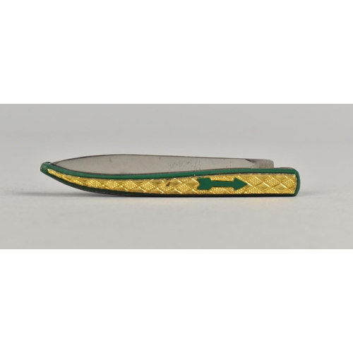 23 - A Vintage Gilt Metal and Green Enamelled Folding Pocket Knife, Blade Inscribed Gomez, Albacete (Spai... 