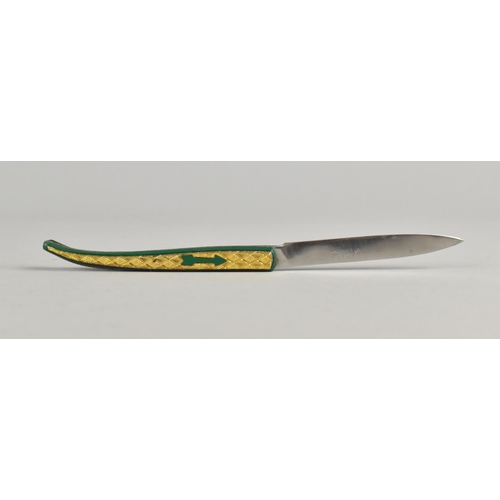 23 - A Vintage Gilt Metal and Green Enamelled Folding Pocket Knife, Blade Inscribed Gomez, Albacete (Spai... 