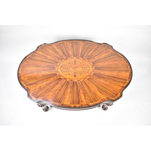 49 - A Good Quality Theodore Alexander Inlaid Oval Coffee Table with Single Centre Drawer Matched by Dunn... 