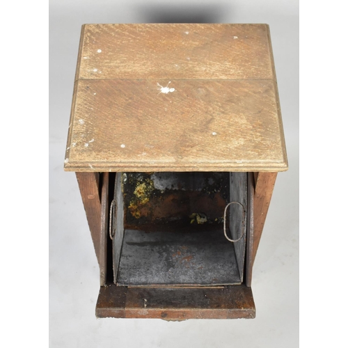 494 - An Edwardian Oak Fall Front Purdonium with Metal Liner, For Restoration, 41cms Wide