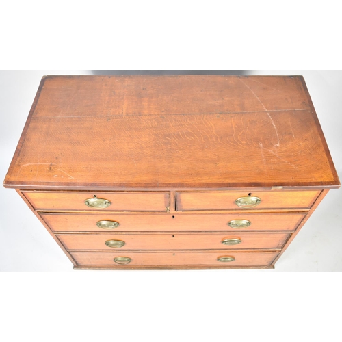 495 - A Crossbanded Oak Chest of Two Short and Three Long Drawers, 107cms Wide, In Need of Some Attention