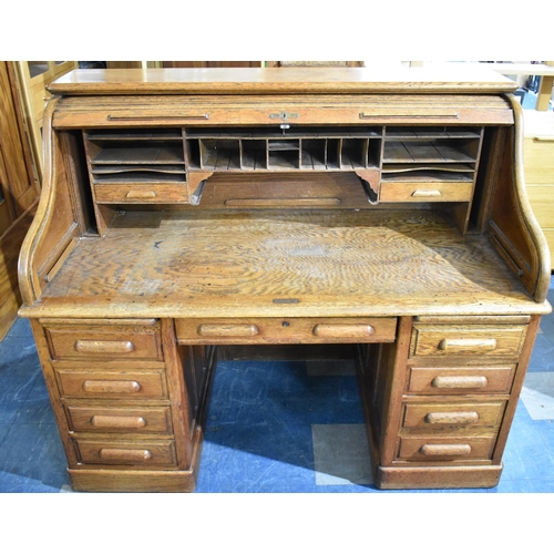 497 - An Edwardian Globe Wernicke Roll Top Desk with Fitted Interior, No Key and in Need of a Little Atten... 