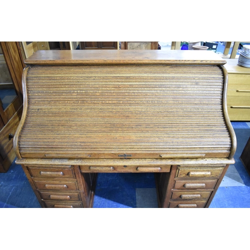 497 - An Edwardian Globe Wernicke Roll Top Desk with Fitted Interior, No Key and in Need of a Little Atten... 