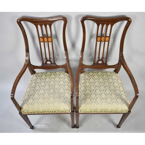 512 - A Set of Four Edwardian Inlaid Salon Chairs to include Two Armchairs