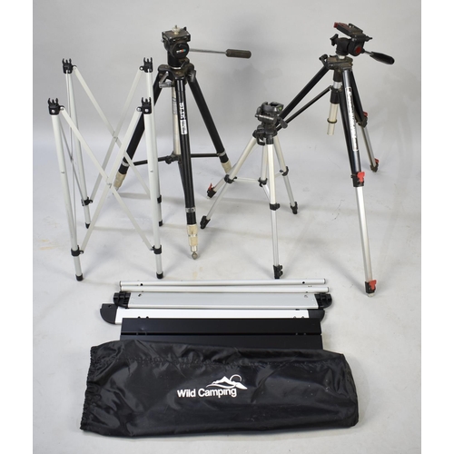 514 - A Collection of Three Camera Tripods and Portable Folding Table