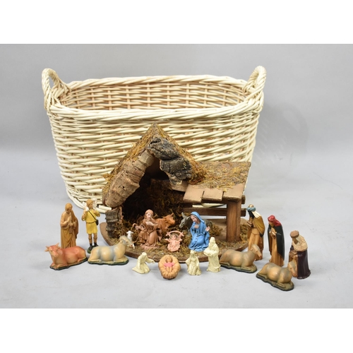 519 - A Wicker Basket Containing Christmas Crib