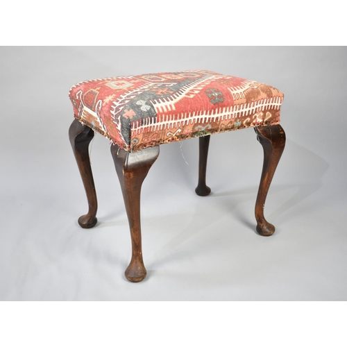 63 - An Edwardian Rectangular Upholstered Stool on Oak Cabriole Supports, 50cms Wide