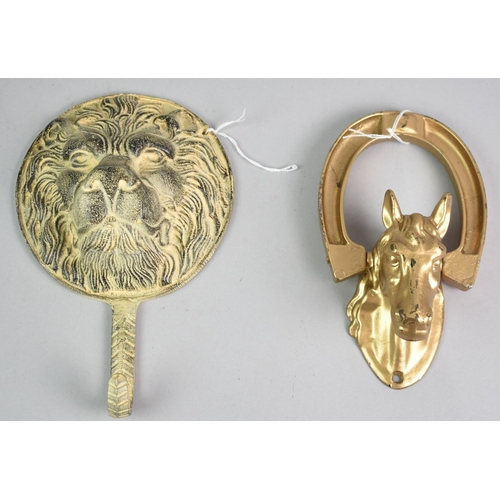 76 - A Reproduction Gilt Sprayed Door Knocker in the Form of Horses Head and Horseshoe together with a Li... 