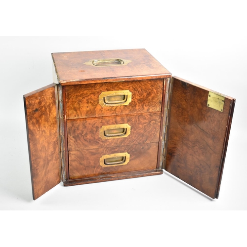 17 - A Late 19th/Early 20th Century Burr Walnut Three Drawer Collectors Chest/Humidor with inset Brass Ha... 