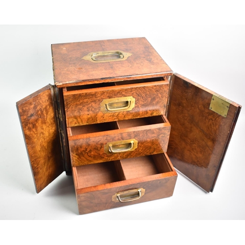 17 - A Late 19th/Early 20th Century Burr Walnut Three Drawer Collectors Chest/Humidor with inset Brass Ha... 