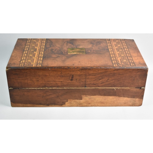 20 - A Late 19th/Early 20th century Writing Slope with Banded Inlay on Walnut, Some Loss of Veneer and In... 