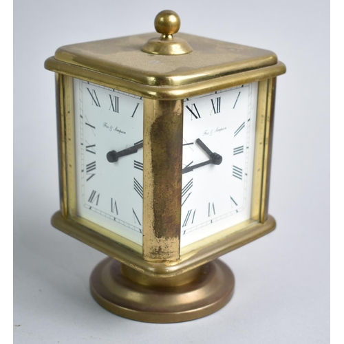 4 - A Mid 20th Century Brass Cased Four Faced Desk Clock by Fox and Simpson, Revolving Cubic Form, 14.5c... 