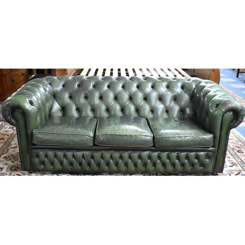 419 - A Mid/Late 20th Century Green Leather Chesterfield Three Seater Settee, 185cms Wide